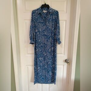 Nanette Lepore Midi Shirt Dress Size 2 Blue White Floral Button Front With Belt